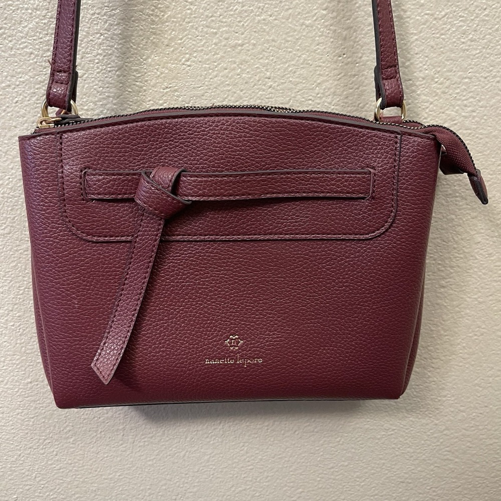 Nanette Lapore Faux Leather‎ Crossbody Bag Purse Wine Red Burgundy Zippers